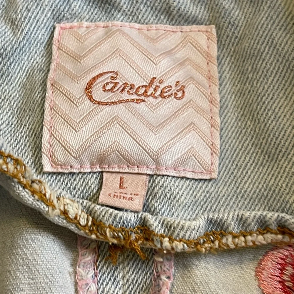 Vintage Candies Floral Embroidered Jean Jacket blue bird and flowers sz large - Picture 8 of 12